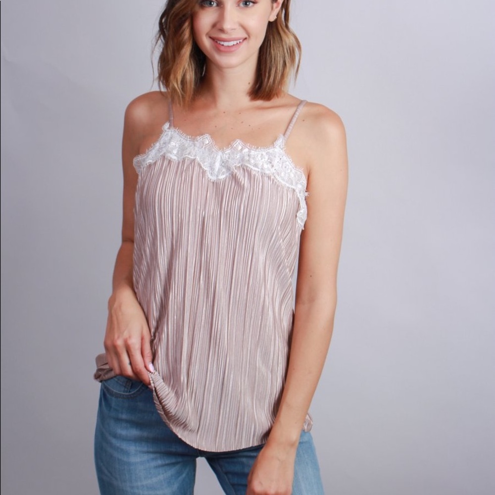 Lace Trim Taupe Cami Tank Top Blouse - Picture 1 of 2